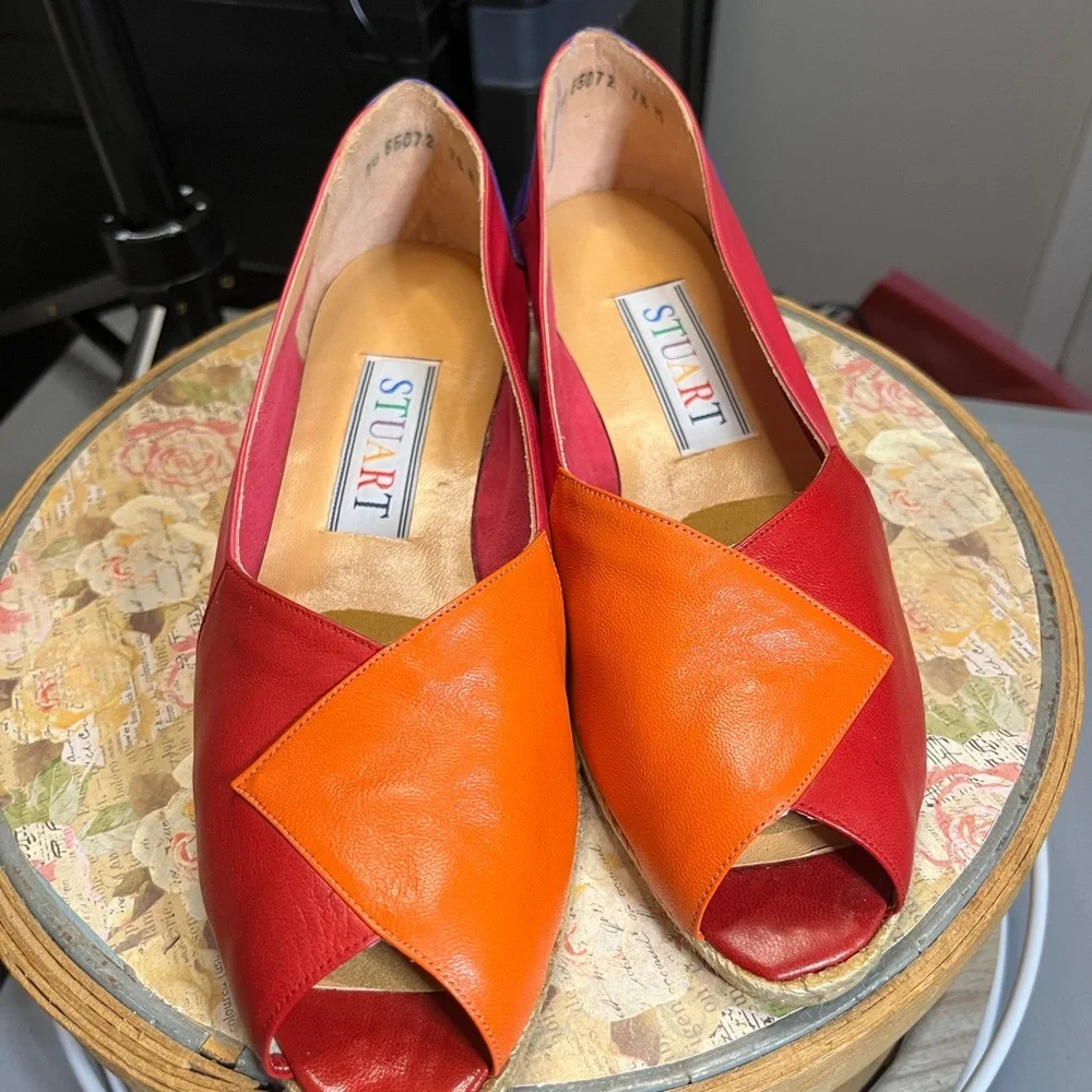 Vintage Stuart FINE leather color-block flats, made in Spain, size 7.5 M